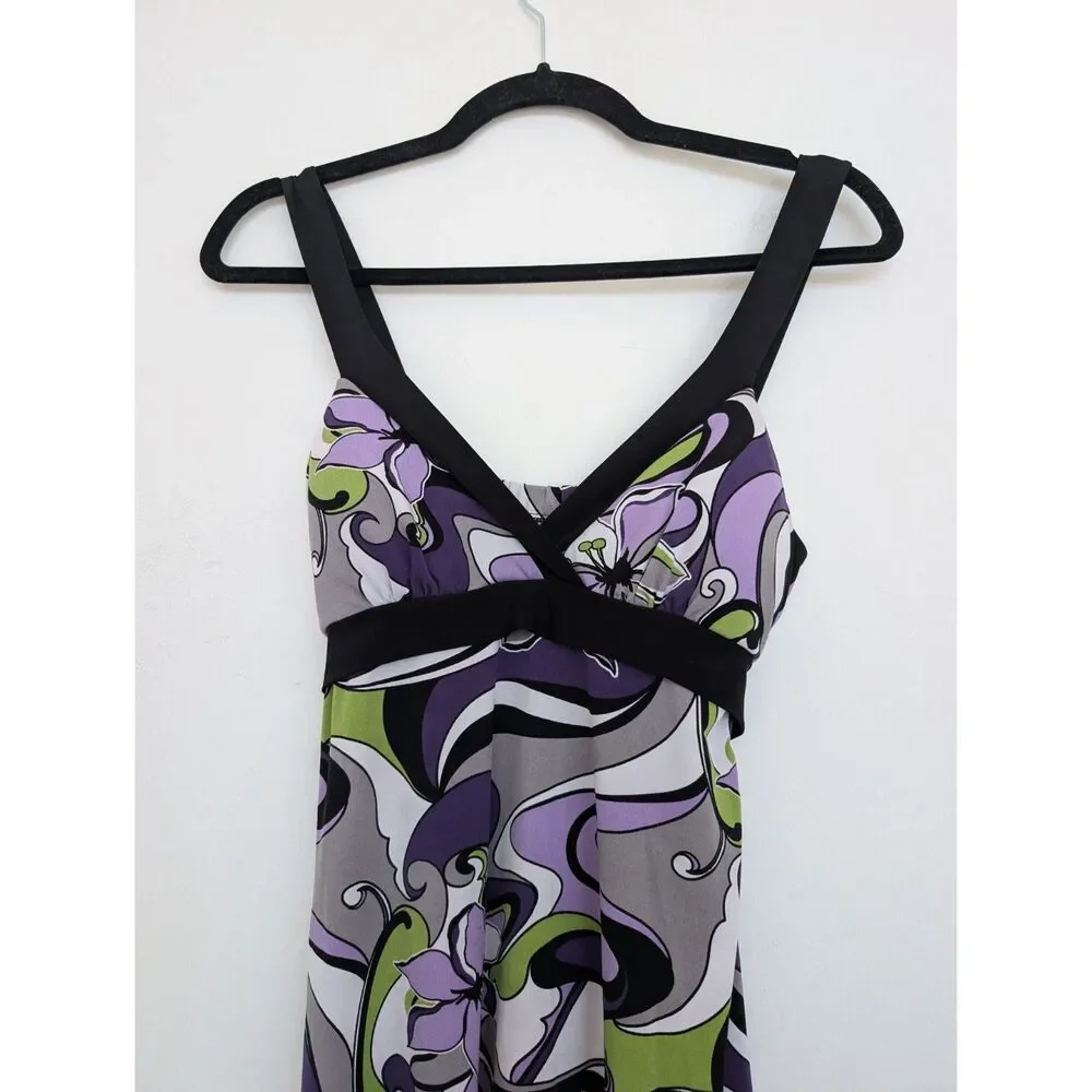Y2K Abstract Floral Swirl Babydoll Sleeveless Jersey Stretch Dress Sz S